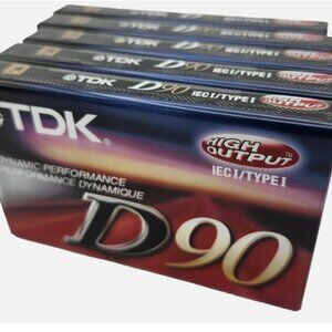 5 pk TDK D90 Blank Audio Cassette Tapes High Output ICEI/Type I BRAND NEW SEALED